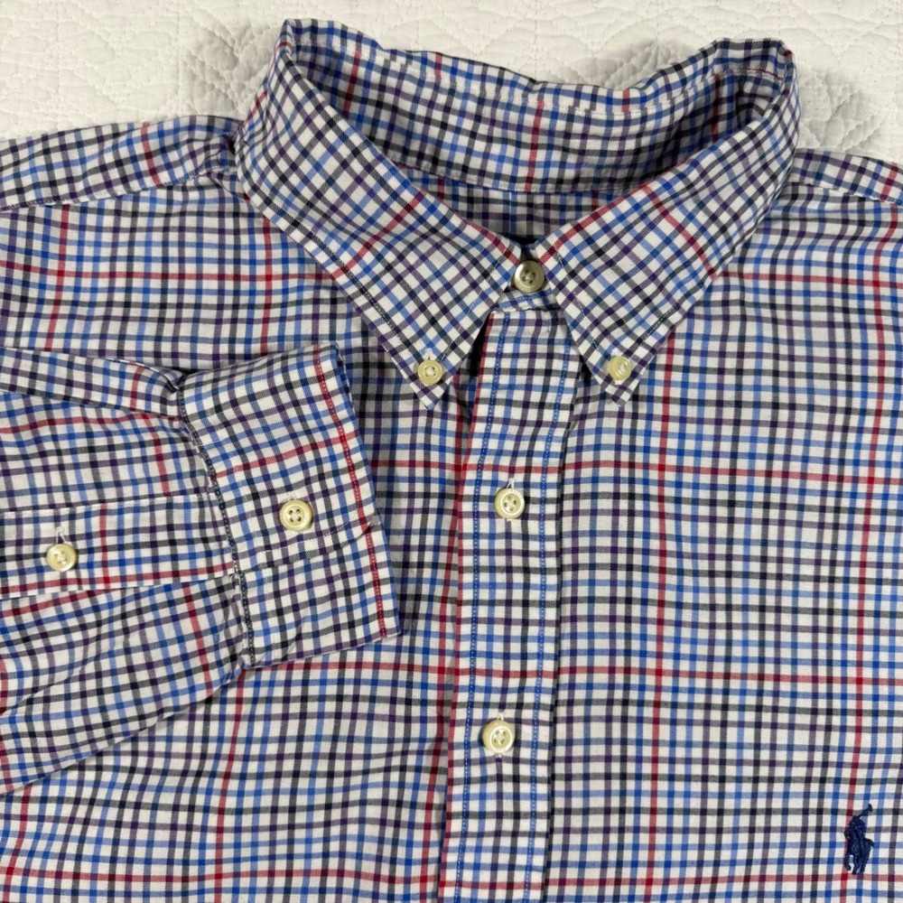 Ralph Lauren Men's 2XB Plaid Button Down Shirt Long Sleeve Classic‎ Fit Blue Red
